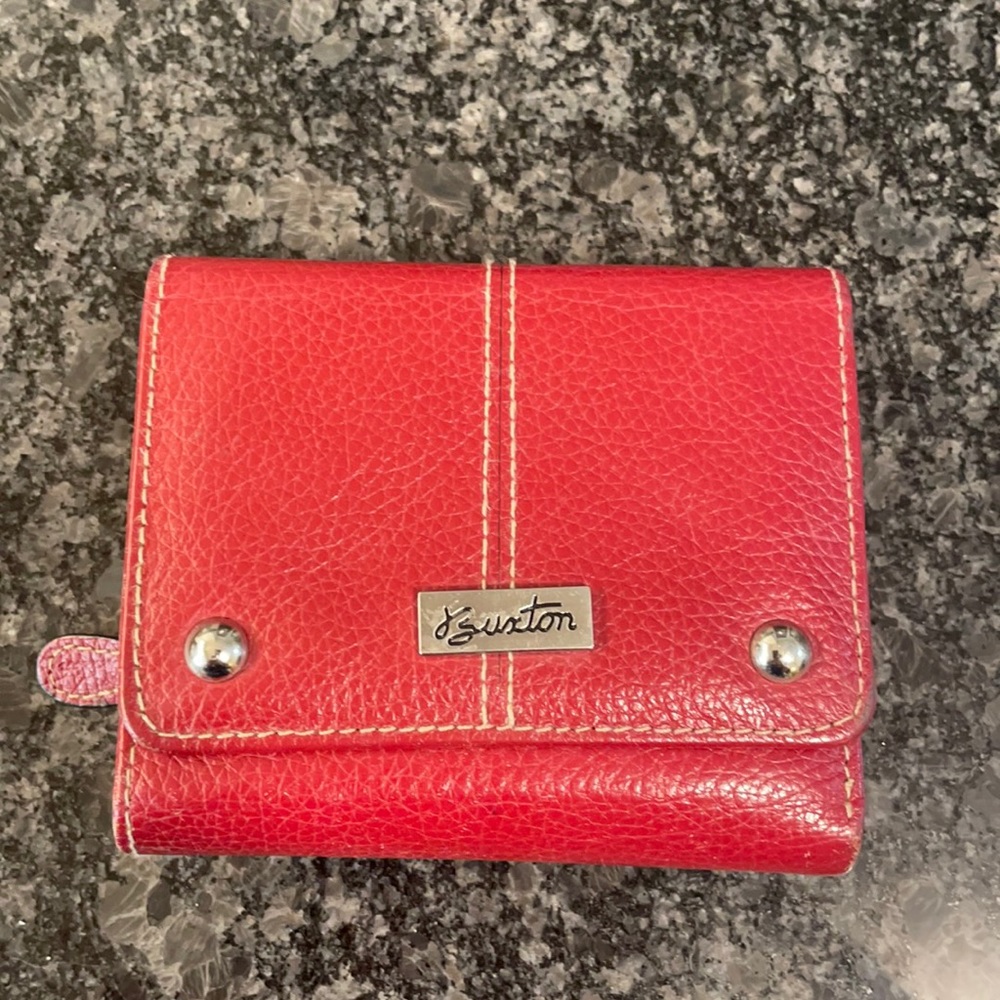 Buxton red leather trifold wallet